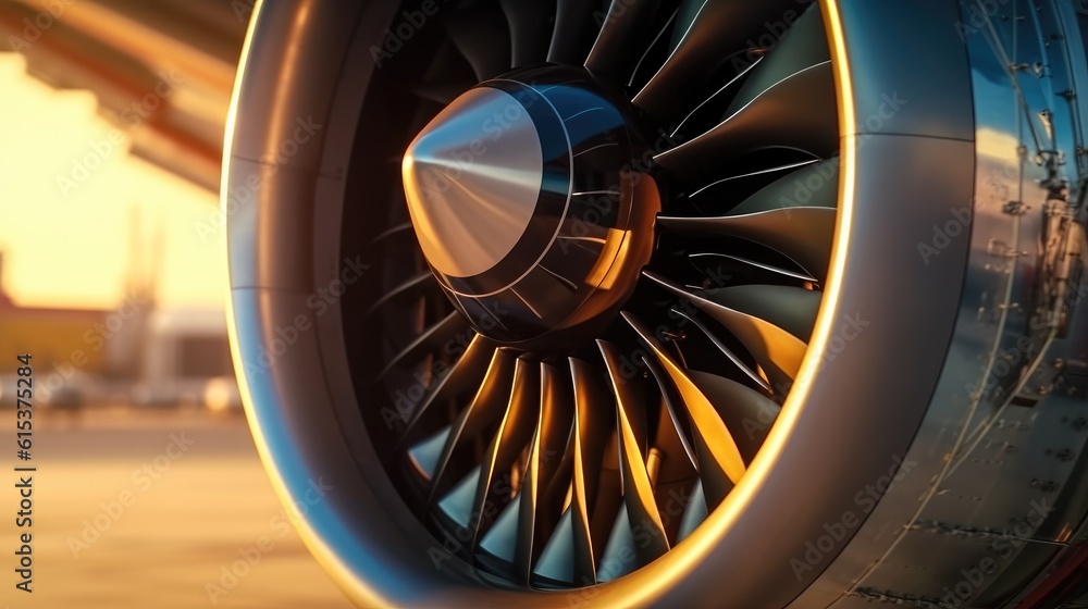 Airplane engine before takeoff, Close up Detail.