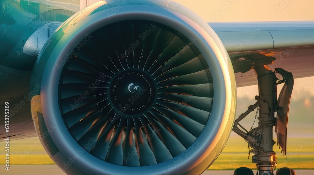 Airplane engine before takeoff, Close up Detail.