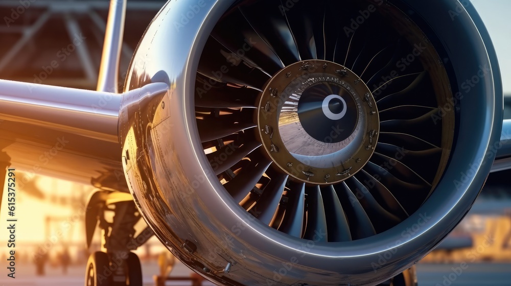 Airplane engine before takeoff, Close up Detail.