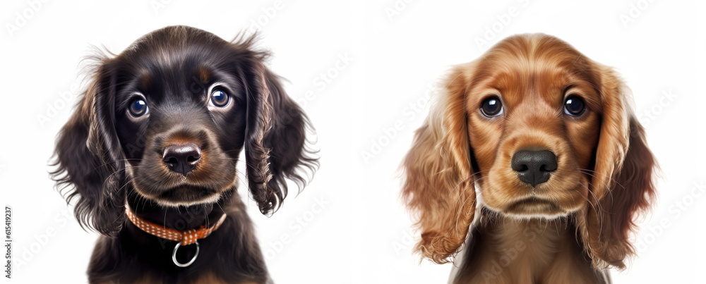 Two cute little dogs puppy realistic photo generative AI illustration isolated on white background. 