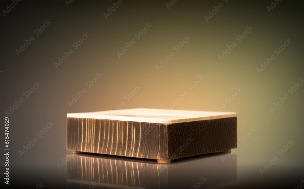 Wooden tray podium. Front view. Front view. Soft focus