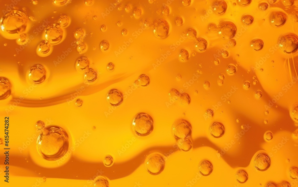 Texture of transparent yellow gel with air bubbles and waves on orange background