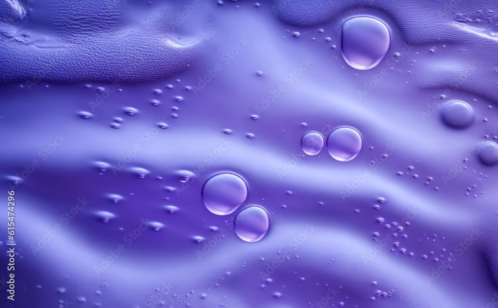 Texture of transparent light violet blue gel with air bubbles and waves on soft background