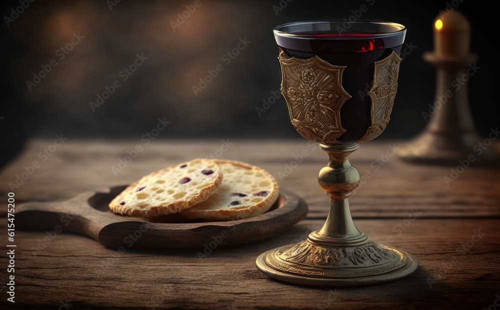 Holy communion on wooden table on church.Taking holy Communion