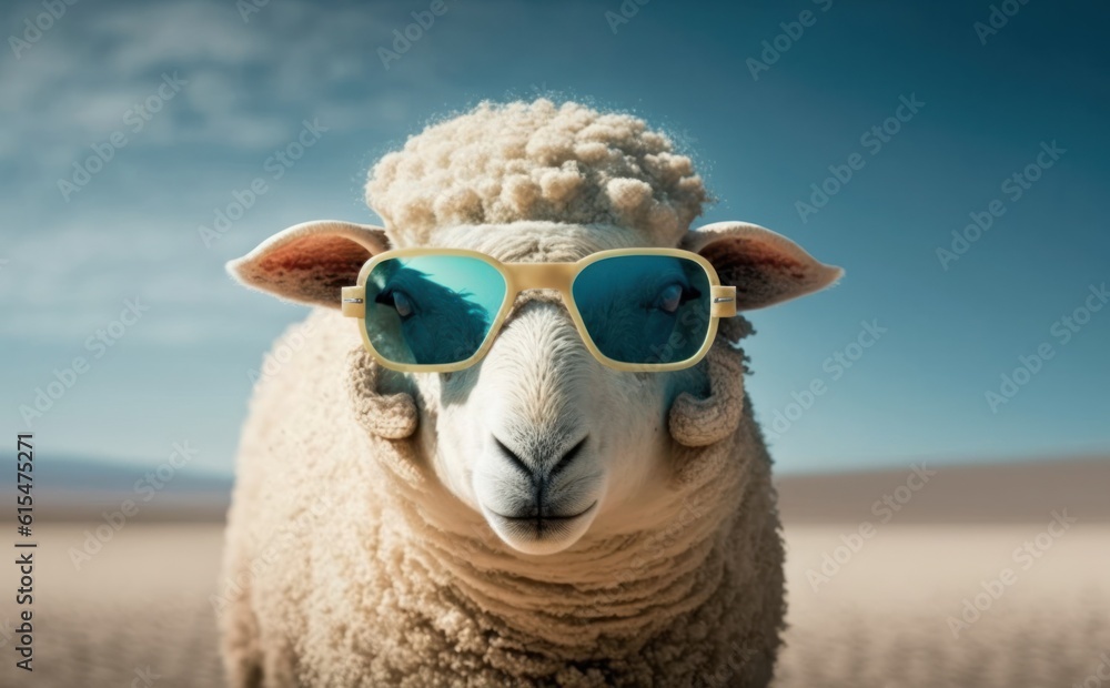 Funny sheep wearing sunglasses