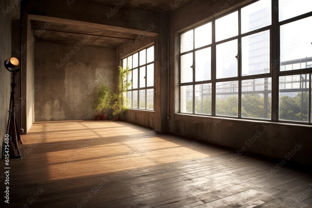 Empty loft apartment, industrial style