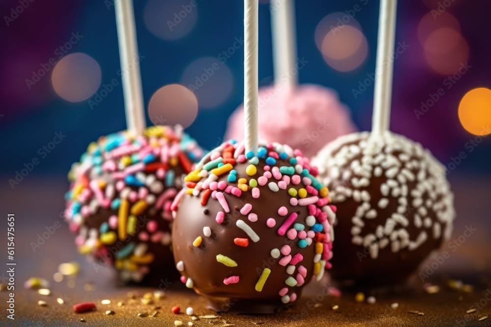 delicious cake pops decorated with frosting chocolate and sprinkles