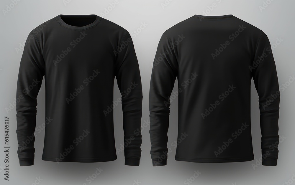 Blank black shirt mock up template, front and back view, isolated on white, plain t - shirt mockup