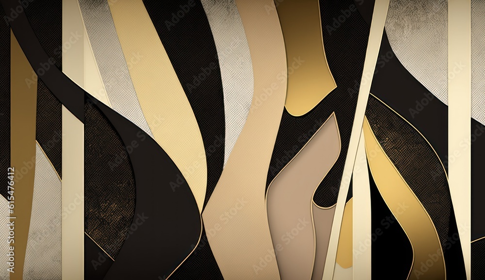 Abstract modern minimalism wallpaper golden, black, beige, black, and shapes with black lines