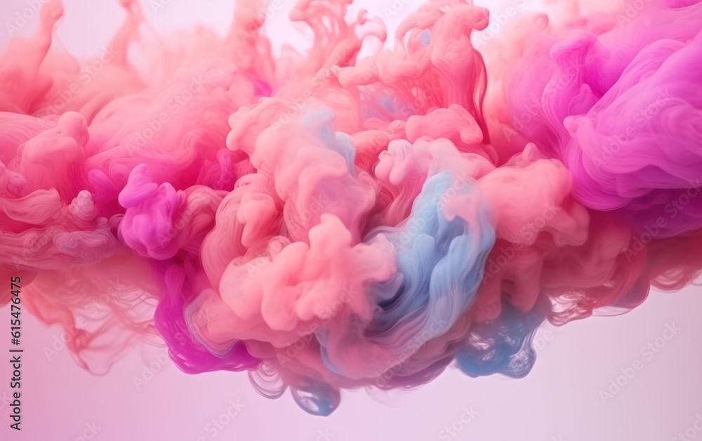 Abstract colorful pink soft pastel color cloud background, multicolored ink drop fluid motion in wat