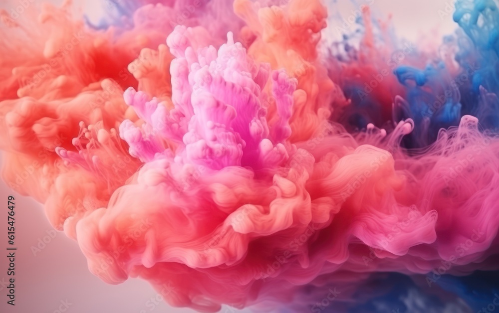 Abstract colorful pink soft pastel color cloud background, multicolored ink drop fluid motion in wat