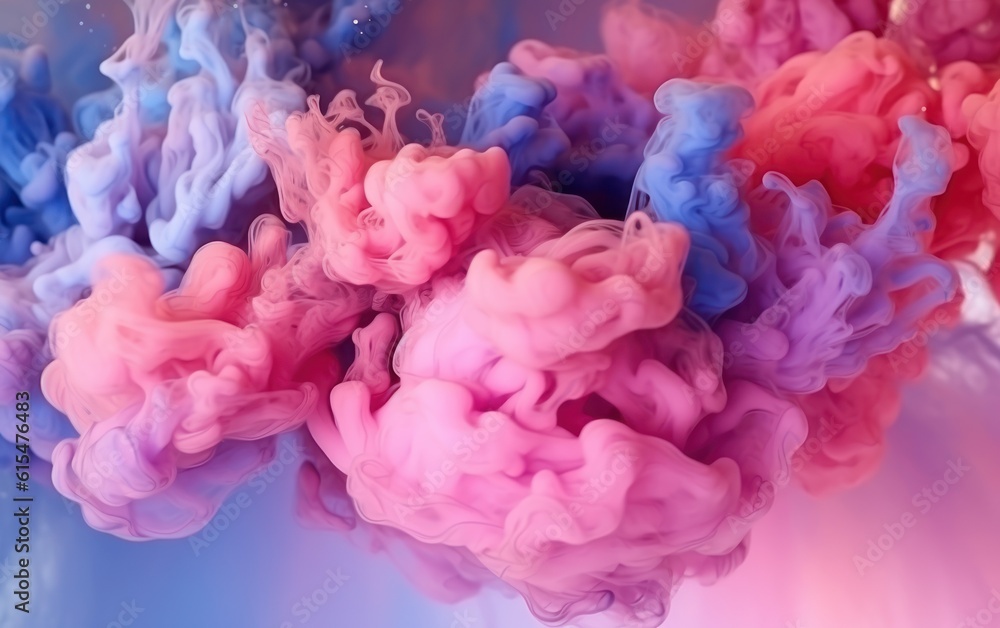 Abstract colorful pink soft pastel color cloud background, multicolored ink drop fluid motion in wat