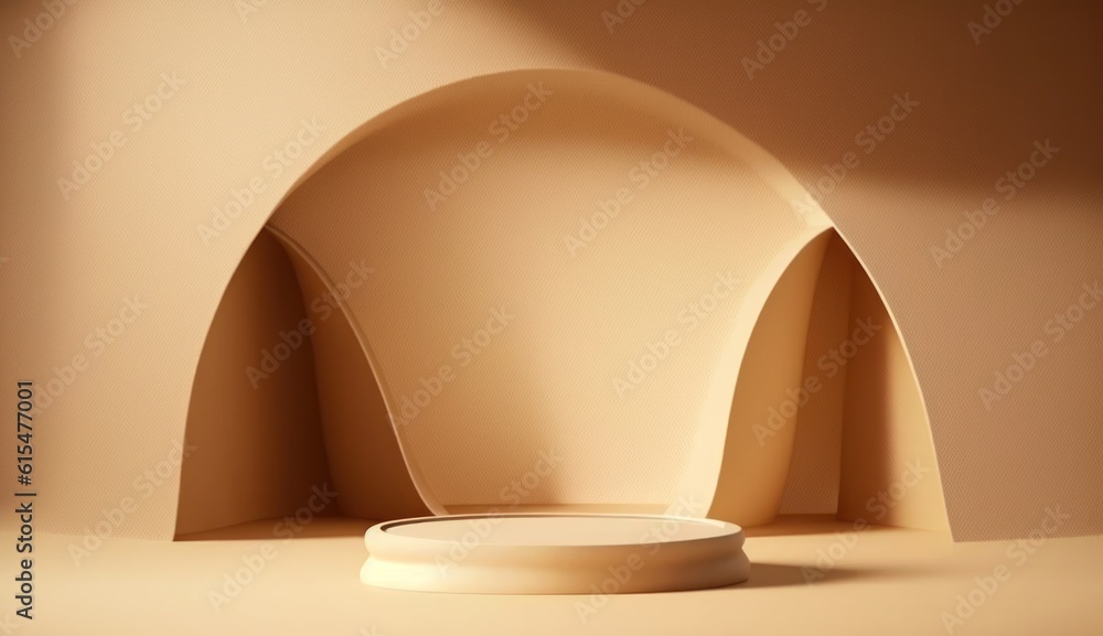 abstract beige background with empty podium. Modern minimal showcase scene with stage for product pr