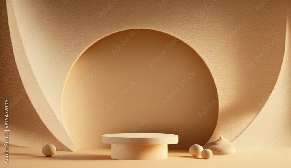 abstract beige background with empty podium. Modern minimal showcase scene with stage for product pr