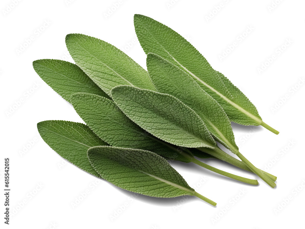 Sage leaves isolated on transparent or white background, png