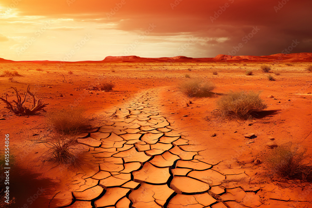 cracked earth in the desert, Cracked Earth: A Captivating Photograph of a Desert Oasis - Embracing W