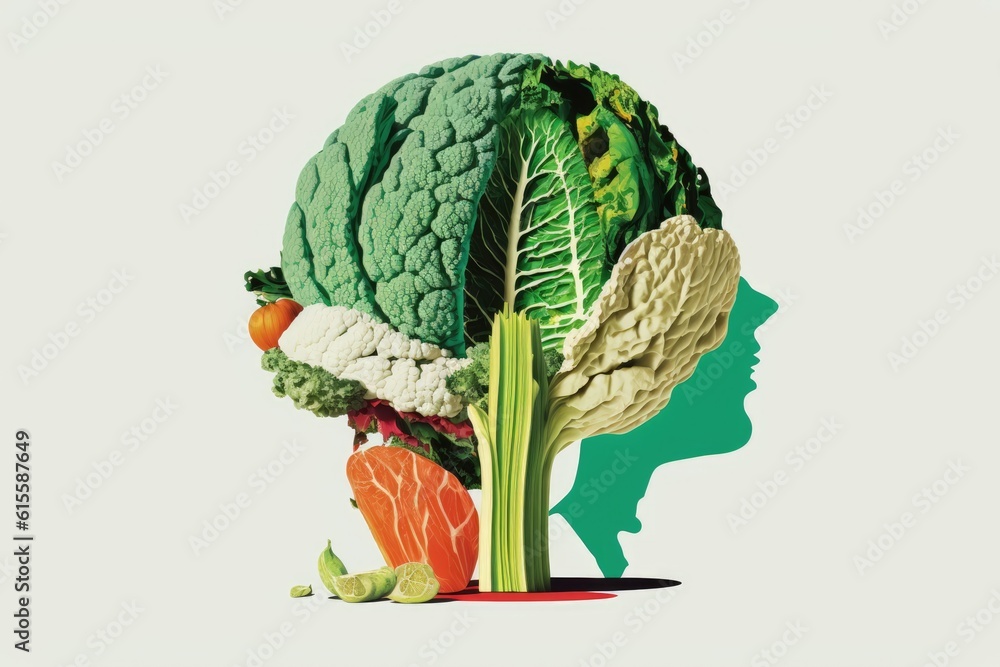 womans portrait made entirely of vegetables. Generative AI