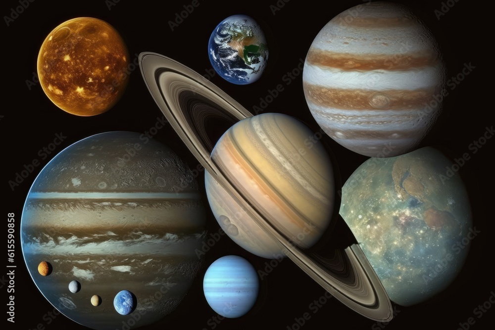 the eight planets of the solar system orbiting around the sun. Generative AI