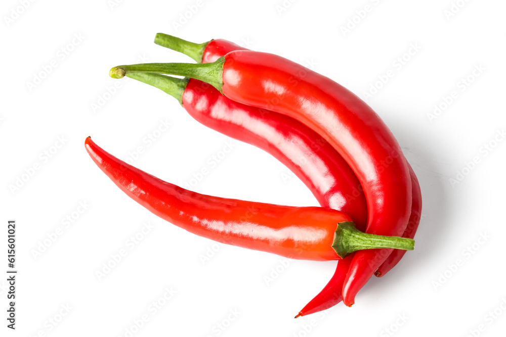 Fresh chili peppers isolated on white background