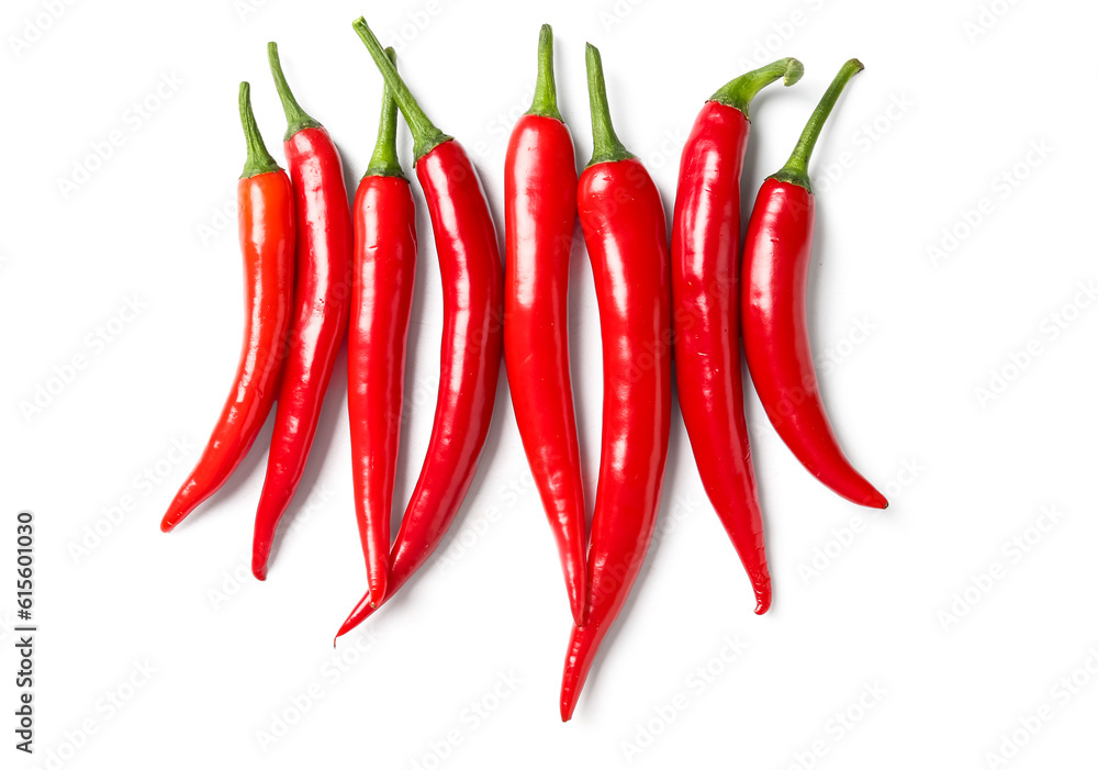 Fresh hot chili peppers isolated on white background