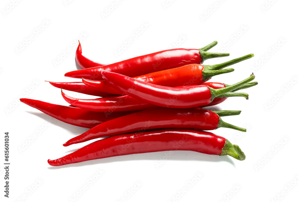 Fresh hot chili peppers isolated on white background