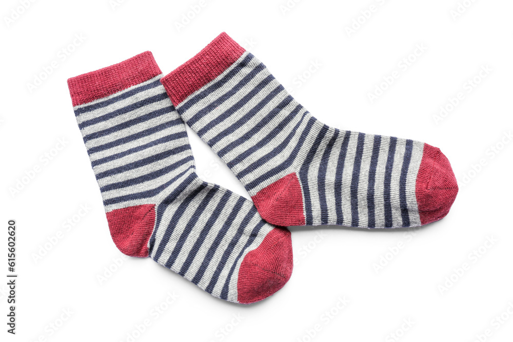 Pair of striped socks isolated on white background