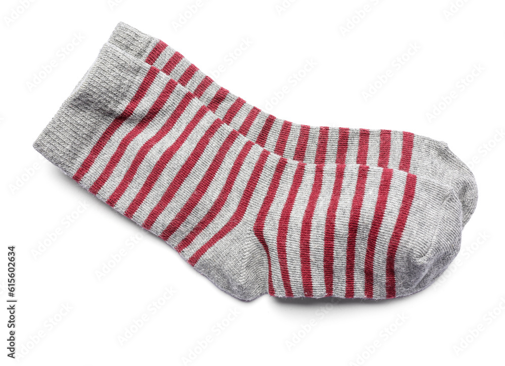 Pair of cotton striped socks on white background