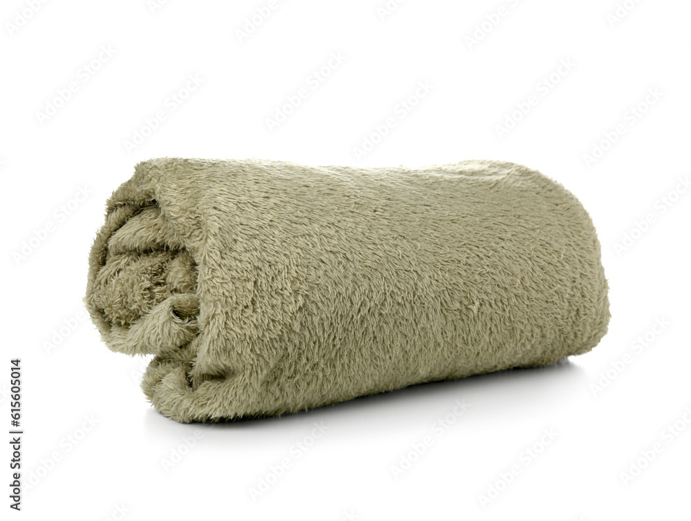 Soft woolen blanket on white background