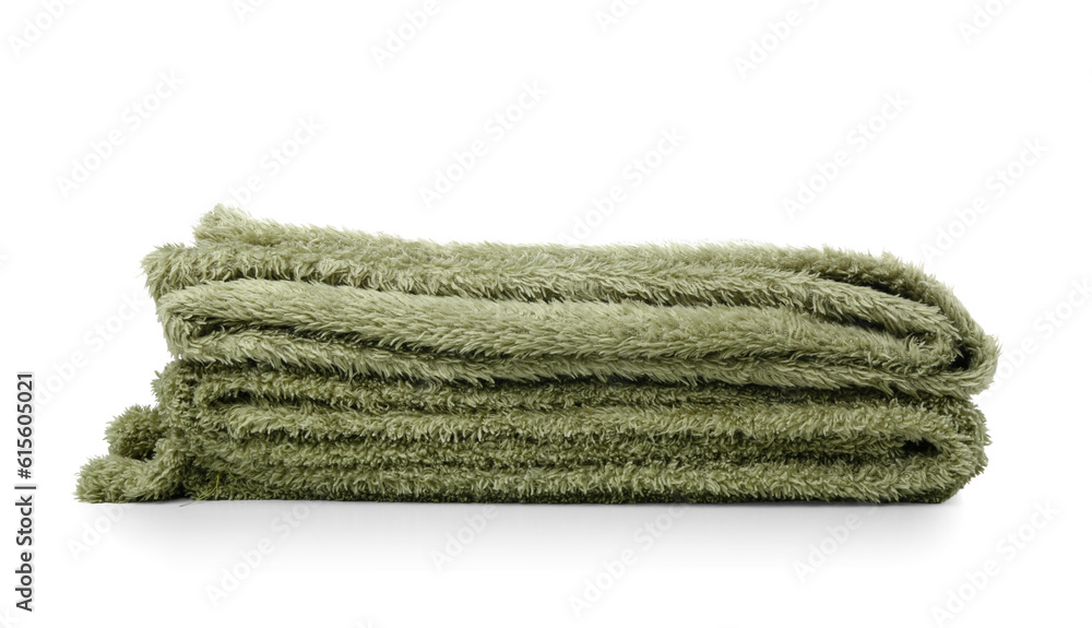 Soft woolen blanket on white background