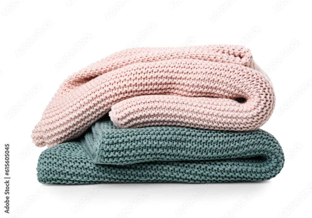 New soft folded blankets on white background