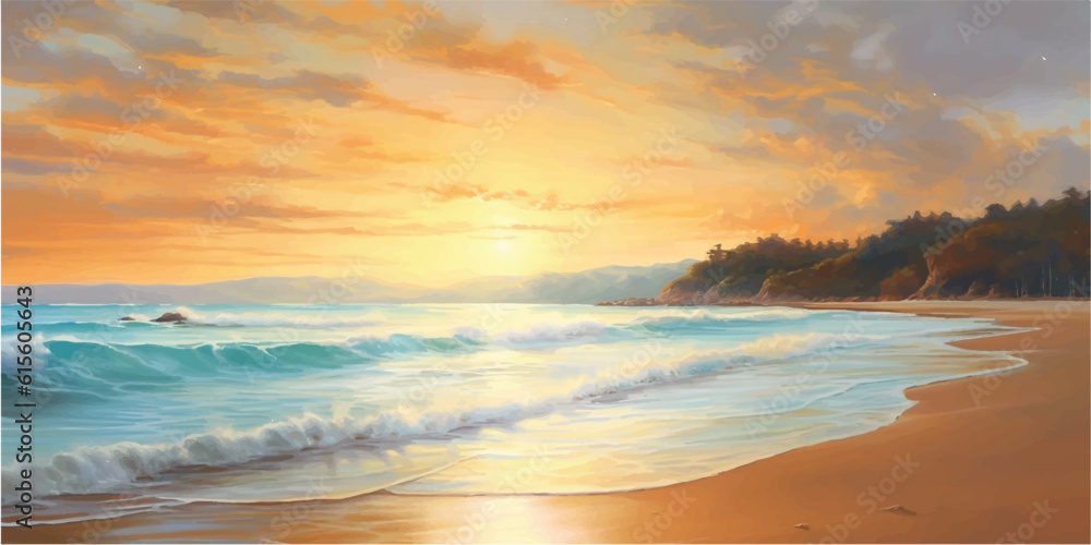 beach scene at sunrise, sand , summer sea romantic view 