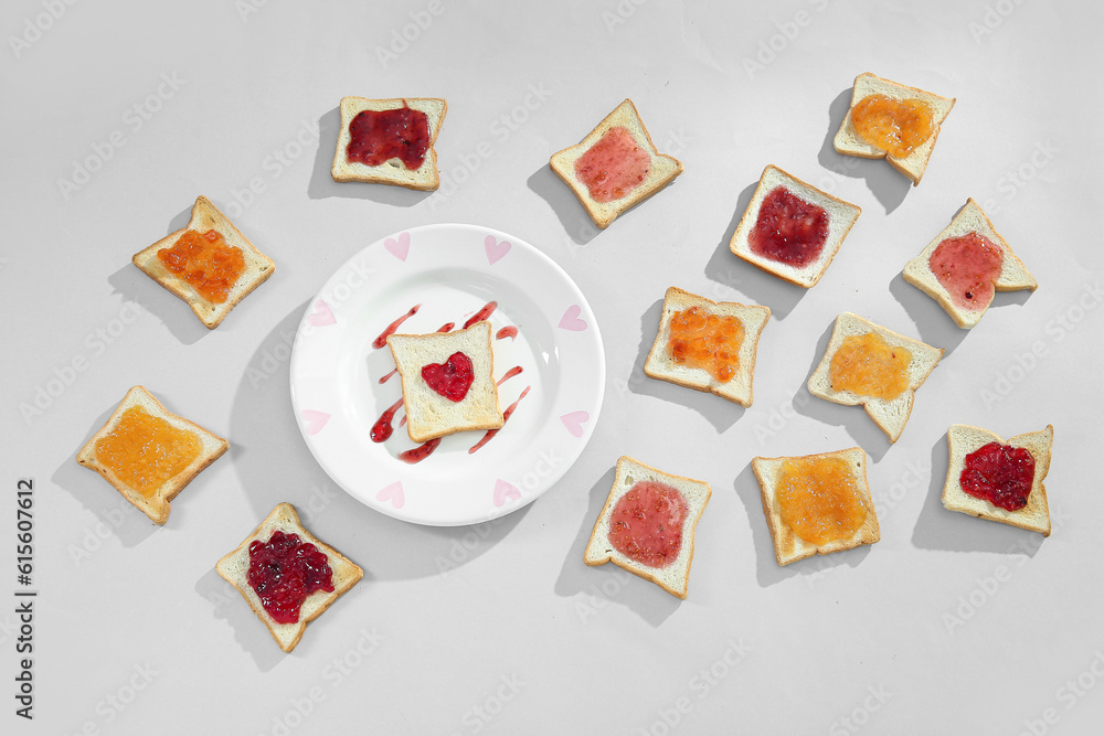 Composition with delicious sweet sandwiches on light background