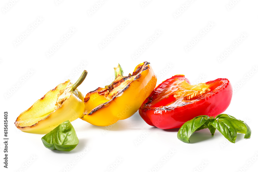 Tasty grilled bell peppers isolated on white background