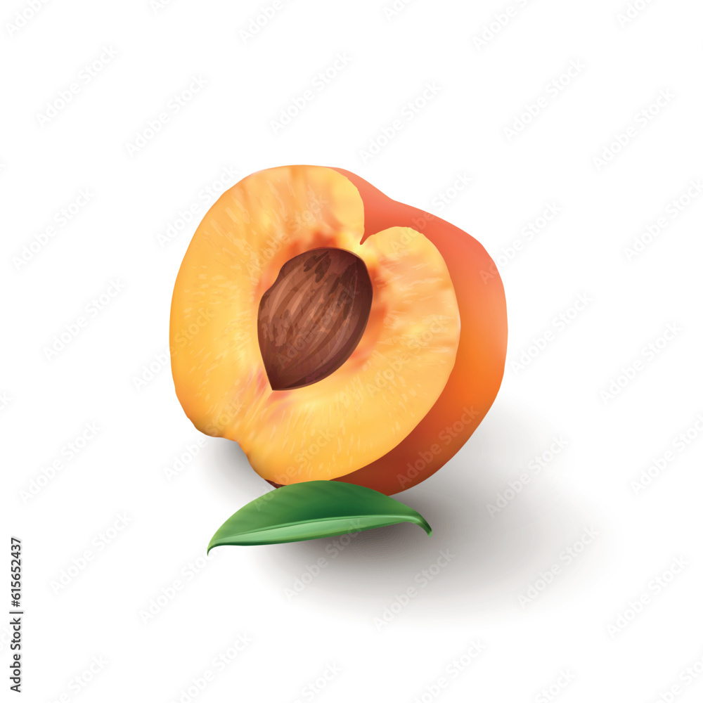 Half of juicy peach on white background