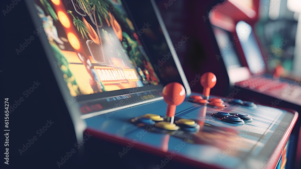 Arcade machine. This iconic symbol of video gaming culture represents the nostalgic era of coin oper