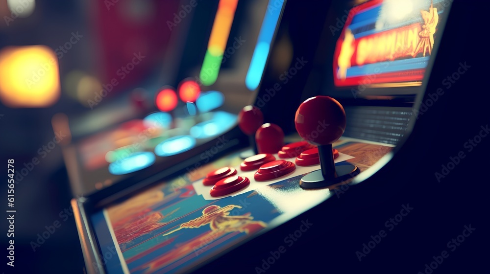 Arcade machine. This iconic symbol of video gaming culture represents the nostalgic era of coin oper