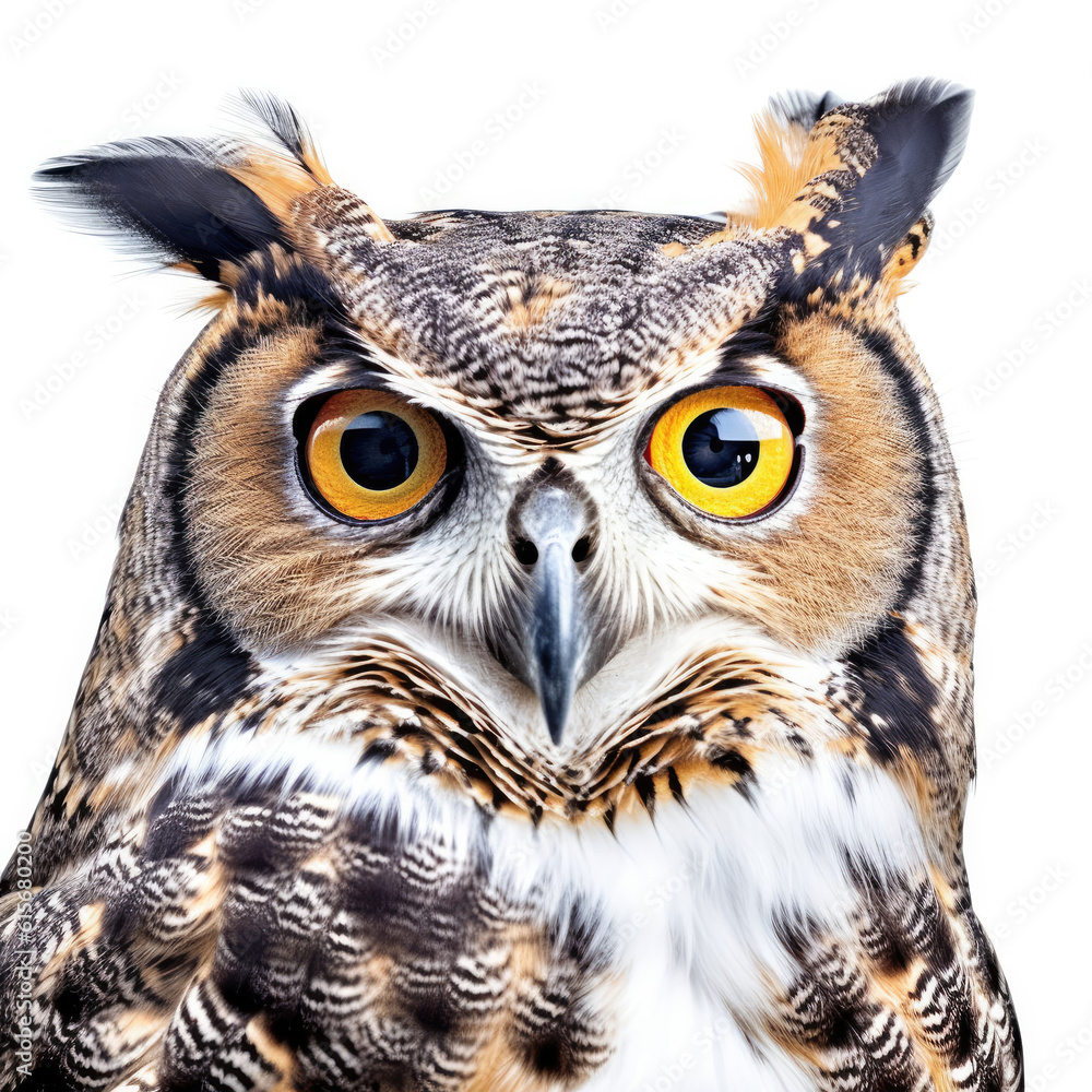 Closeup of a Great Horned Owls (Bubo virginianus) face