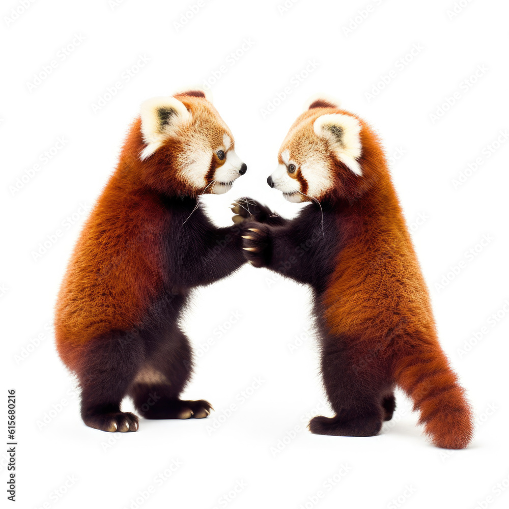 Two Red Pandas (Ailurus fulgens) frolicking