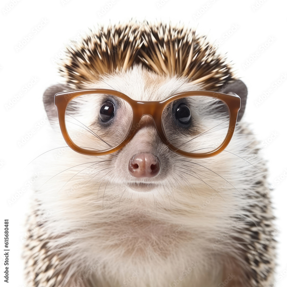 A Hedgehog (Erinaceus europaeus) with reading glasses