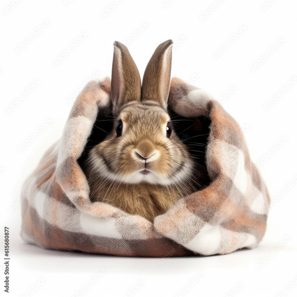 A Flemish Giant Rabbit (Oryctolagus cuniculus) burrowing in a blanket