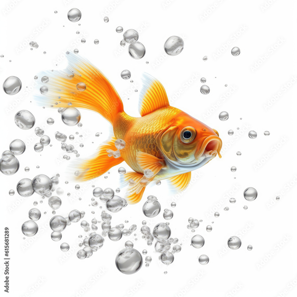 A Goldfish (Carassius auratus) blowing bubbles