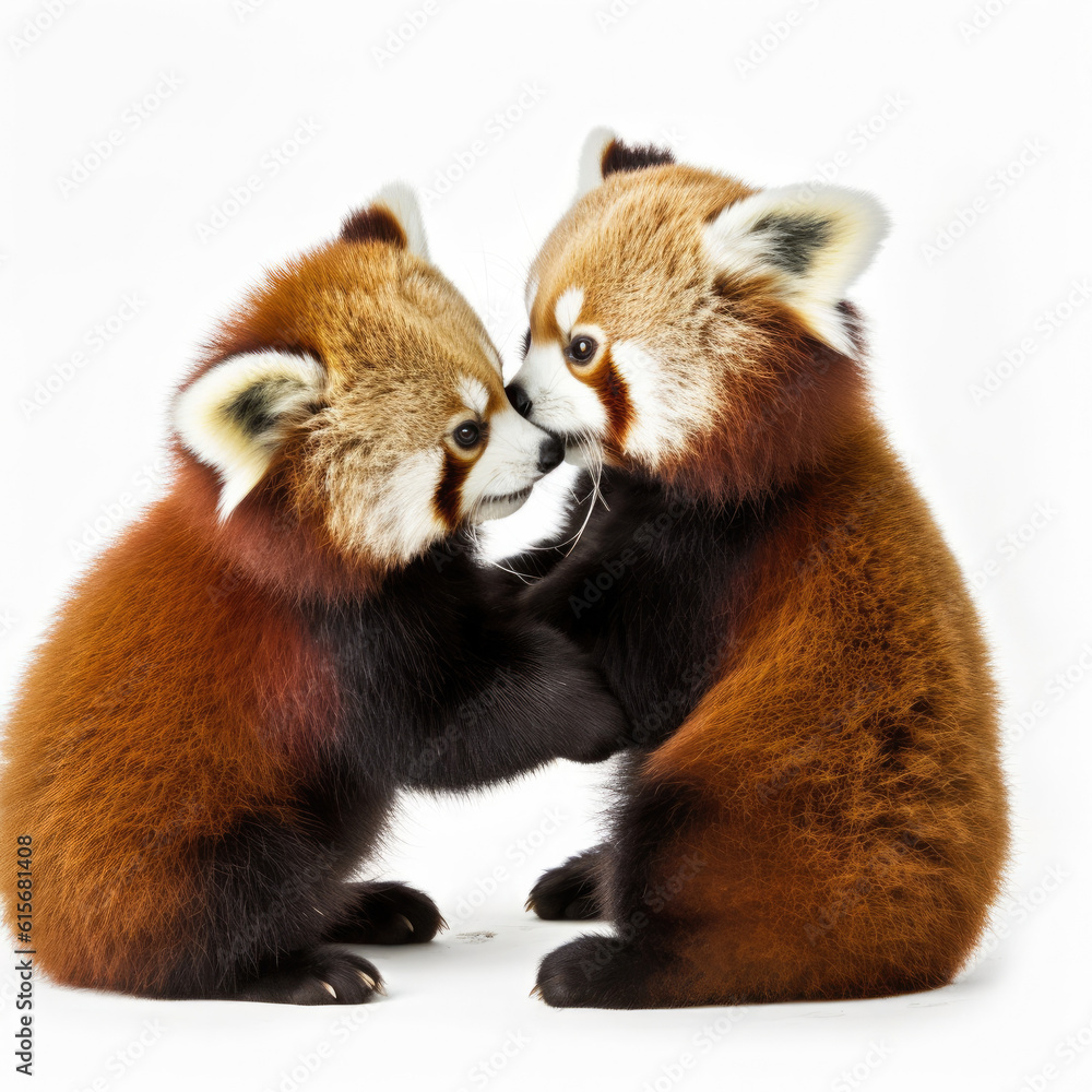 Two playful Red Pandas (Ailurus fulgens)