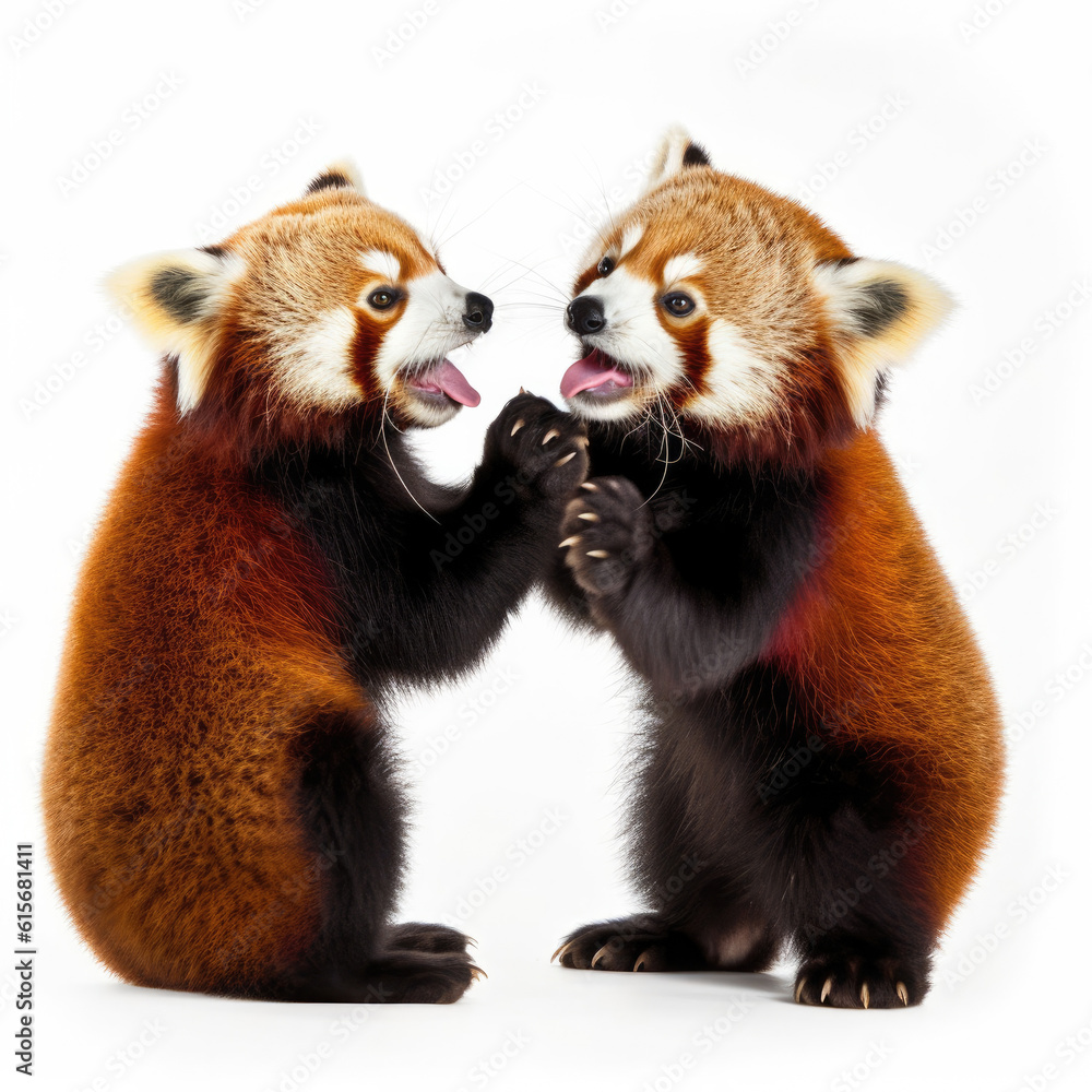 Two playful Red Pandas (Ailurus fulgens)