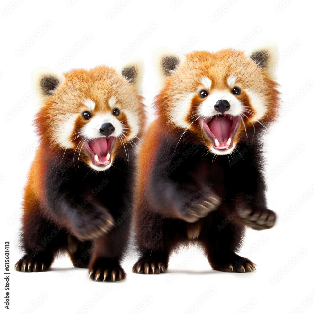 Two playful Red Pandas (Ailurus fulgens)