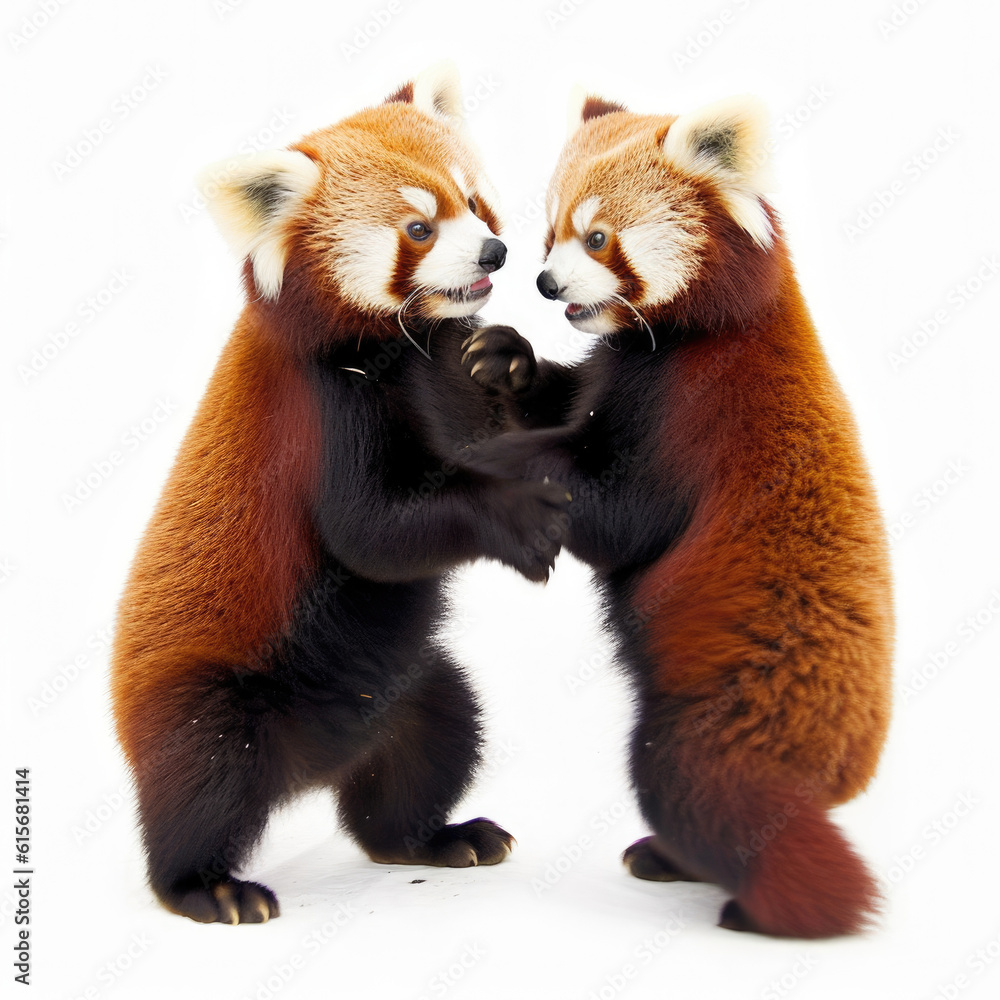 Two playful Red Pandas (Ailurus fulgens)