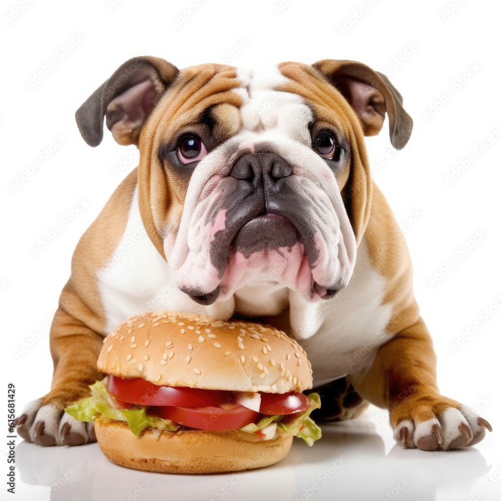 A Bulldog (Canis lupus familiaris) with a face full of food