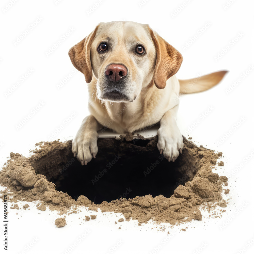 A Labrador Retriever (Canis lupus familiaris) digging a hole