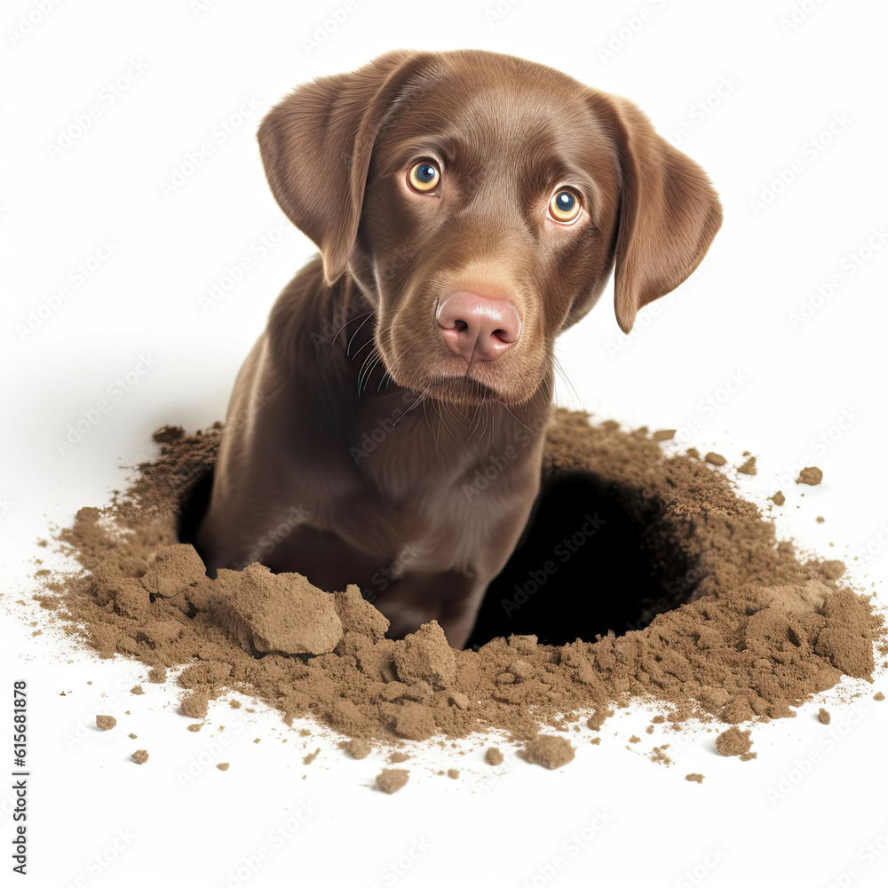 A Labrador Retriever (Canis lupus familiaris) digging a hole