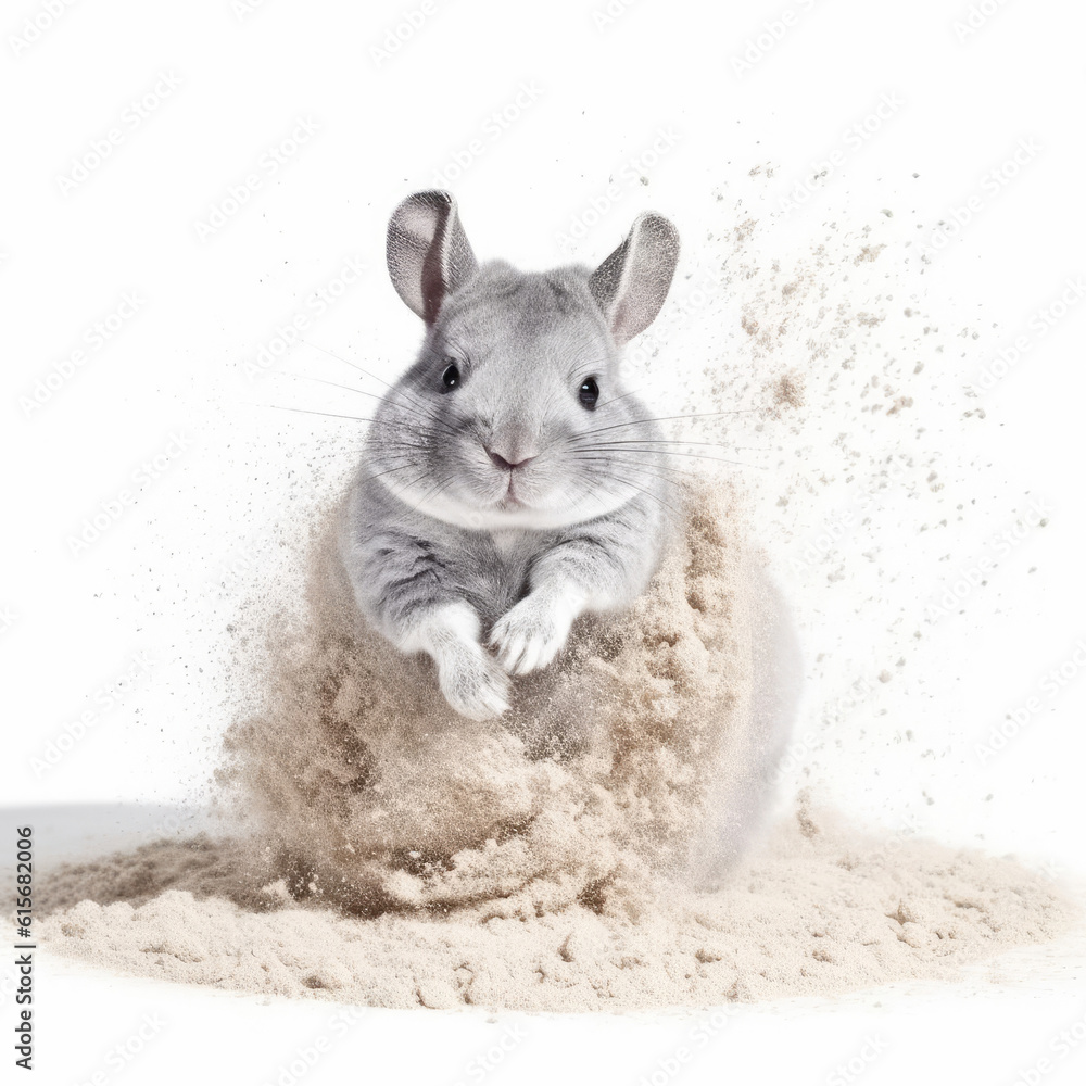 A Chinchilla (Chinchilla lanigera) dust bathing