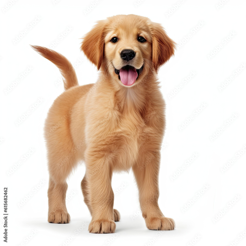 A full body shot of an adorable Golden Retriever puppy (Canis lupus familiaris)